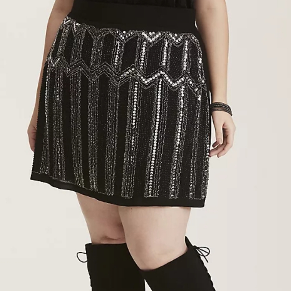 Beaded Sequin Front Mini Skirt